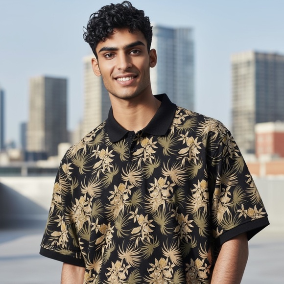 Tropical Hawaiian Polo Shirt Mens Size XL Neutral Palm Vacation Island Puritan - Picture 1 of 13